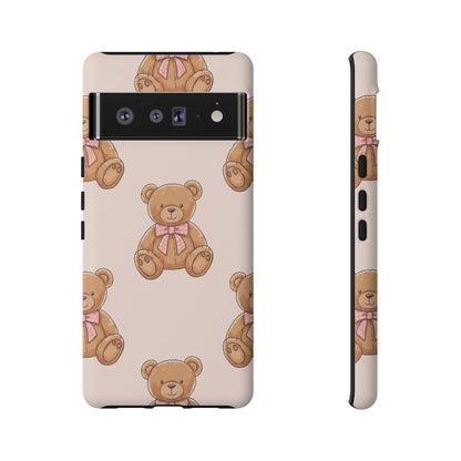 Teddy Bear Phone Case | Cute Coquette Aesthetic Pink Bear Pattern Case | Kawaii Soft Girl iPhone & Samsung Tough Protective Case