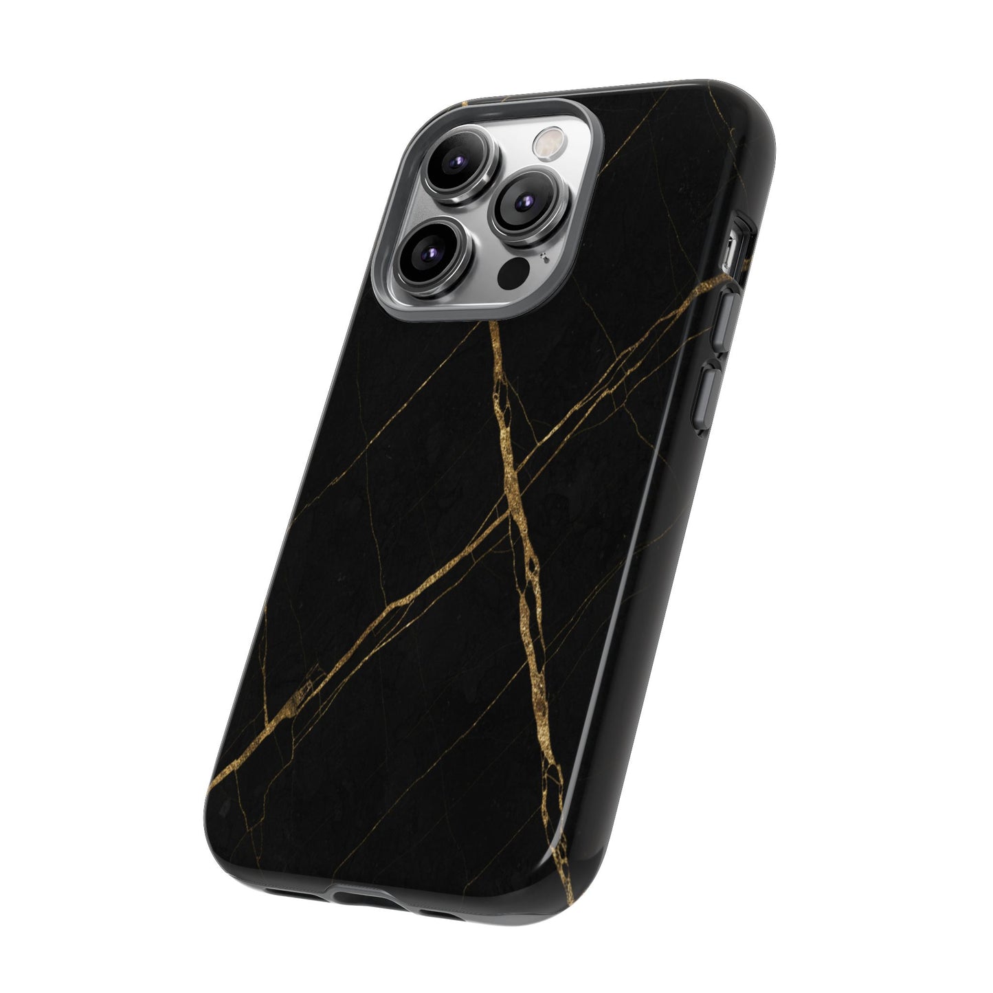 Black Marble Phone Case with Gold Veins – Luxury Minimal Aesthetic Tough Case