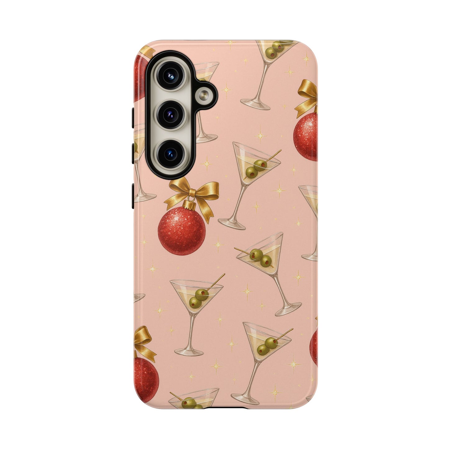 Cocktail Ornament Phone Case – Pink Martini & Cherry Pattern | Glossy or Matte for Iphone, Samsung Galaxy and Pixel