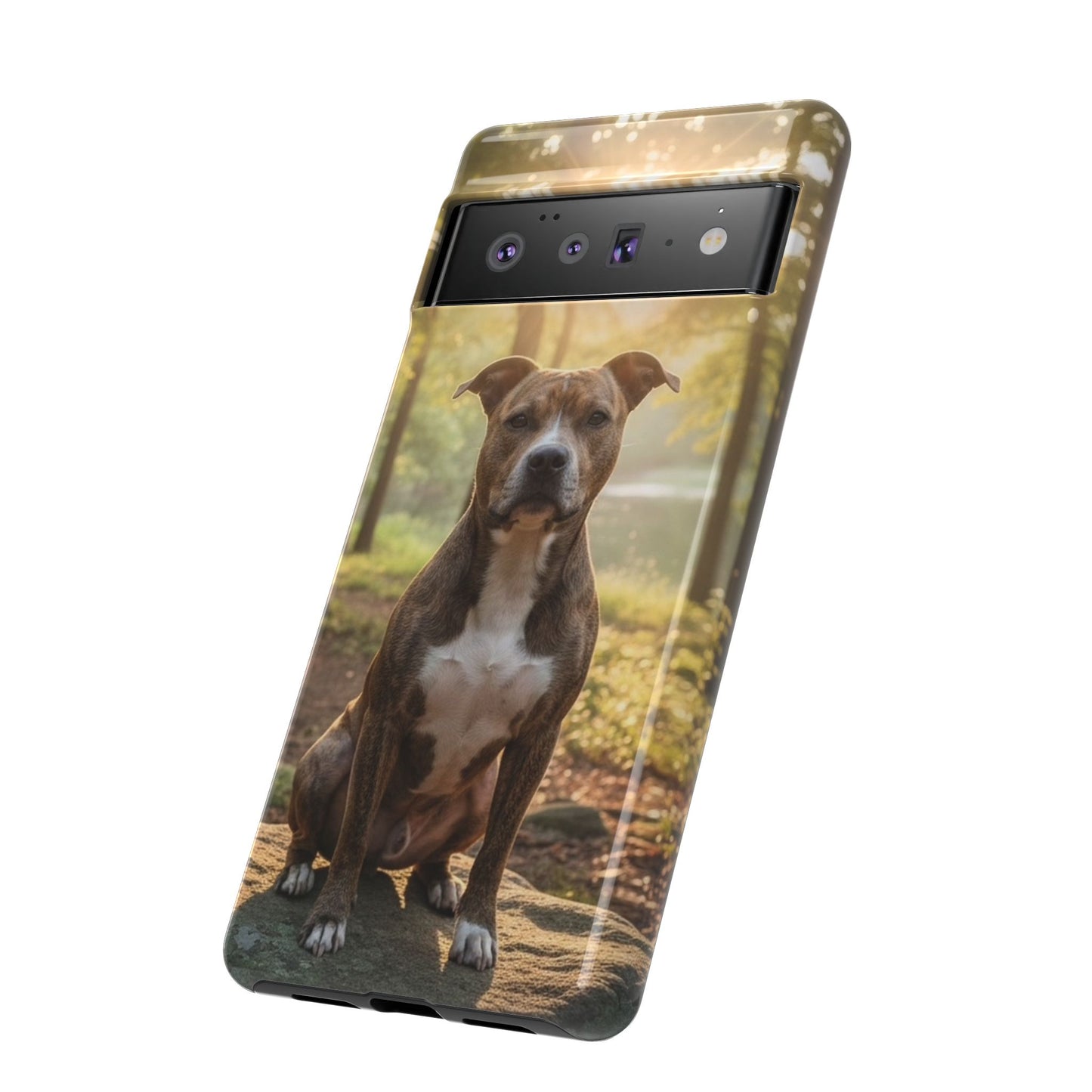 Pitbull Portrait Phone Case | Dog Lover Tough Case, Sunset Forest