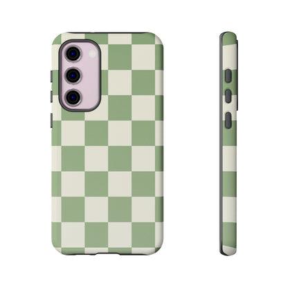Sage Green Checkerboard Phone Case | Minimal Aesthetic Tough Case