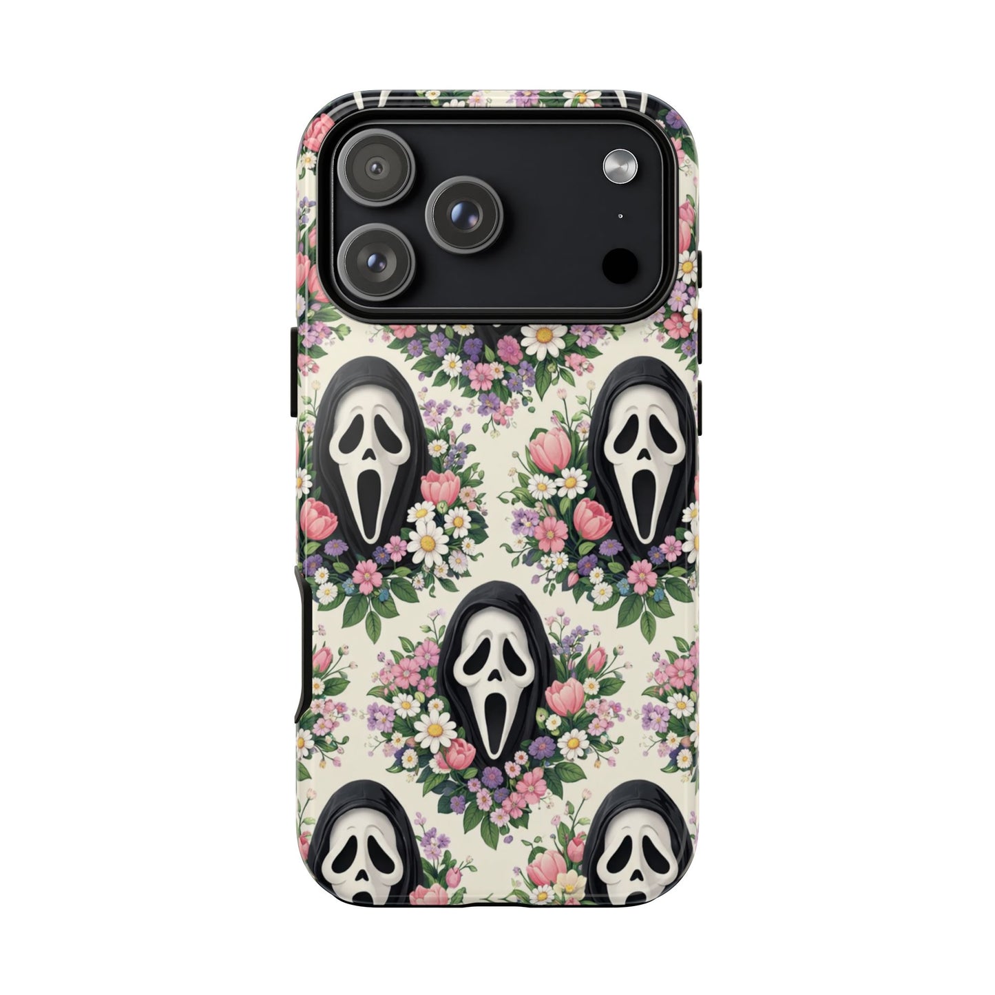 Floral Ghost Face Aesthetic Phone Case – Cute Spooky Tough Cover