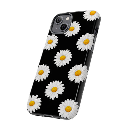 Black Daisy Floral Tough Phone Case – Cute Protective Cover for Iphone, Samsung Galaxy and Pixel