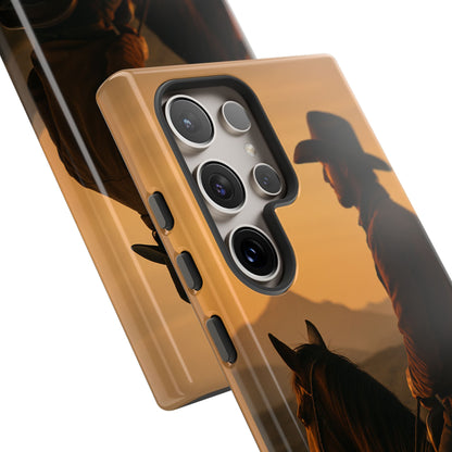 Western Cowboy Sunset Phone Case | Horse Rider Desert Aesthetic Tough Protective Case