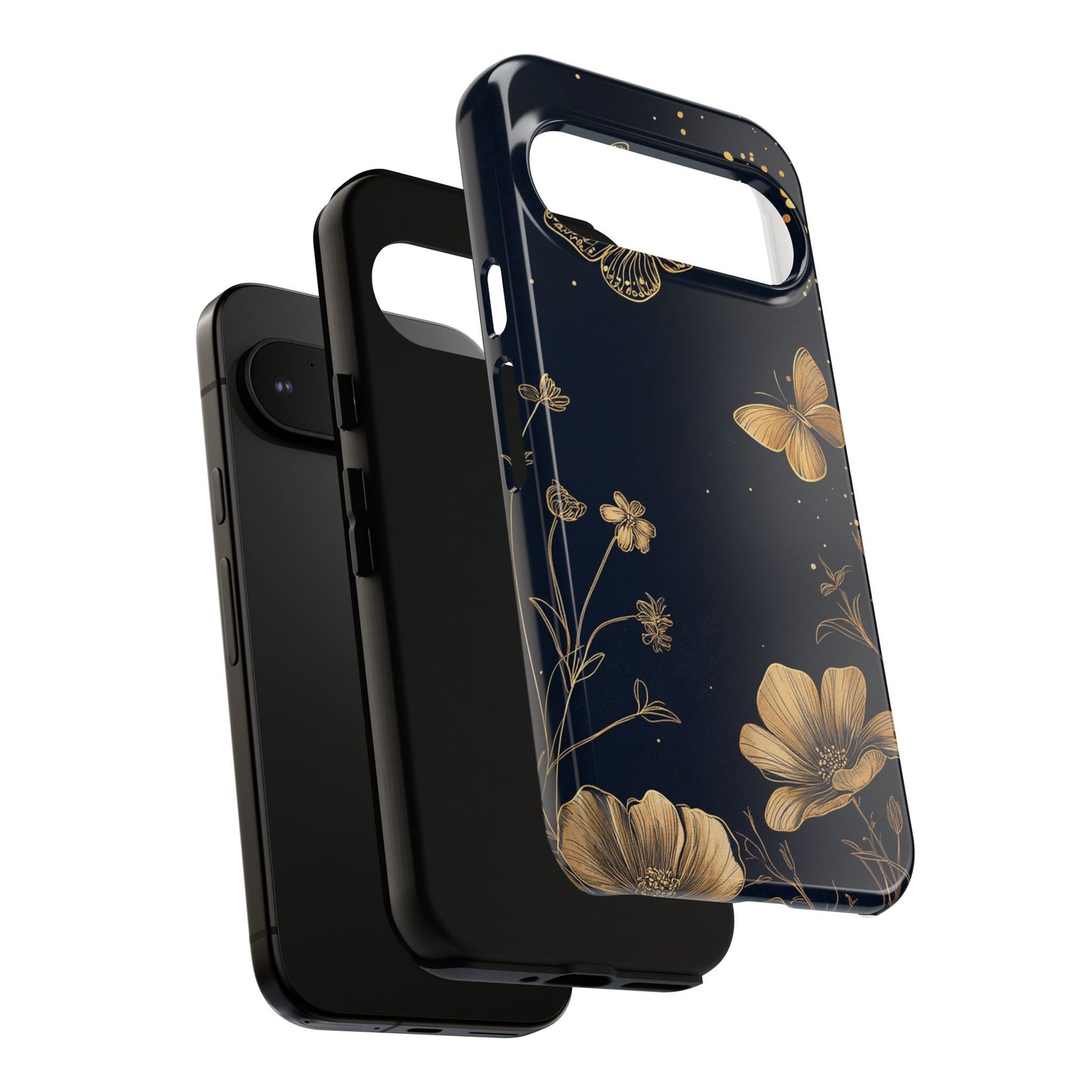 Gold Floral Butterfly Phone Case, Dark Aesthetic Botanical, Elegant Black Luxury iPhone Samsung Cover