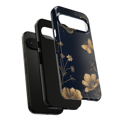 Gold Floral Butterfly Phone Case, Dark Aesthetic Botanical, Elegant Black Luxury iPhone Samsung Cover