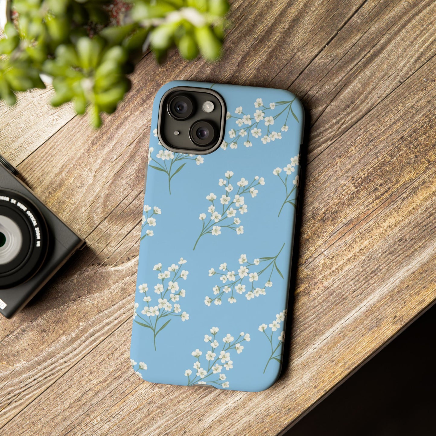 Baby’s Breath Floral Phone Case – Blue Minimal Flower Aesthetic Tough Case