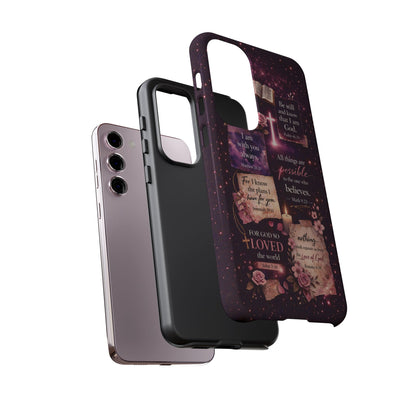 Christian Bible Verse Phone Case Pink Floral Faith Tough Protective Cover Gift