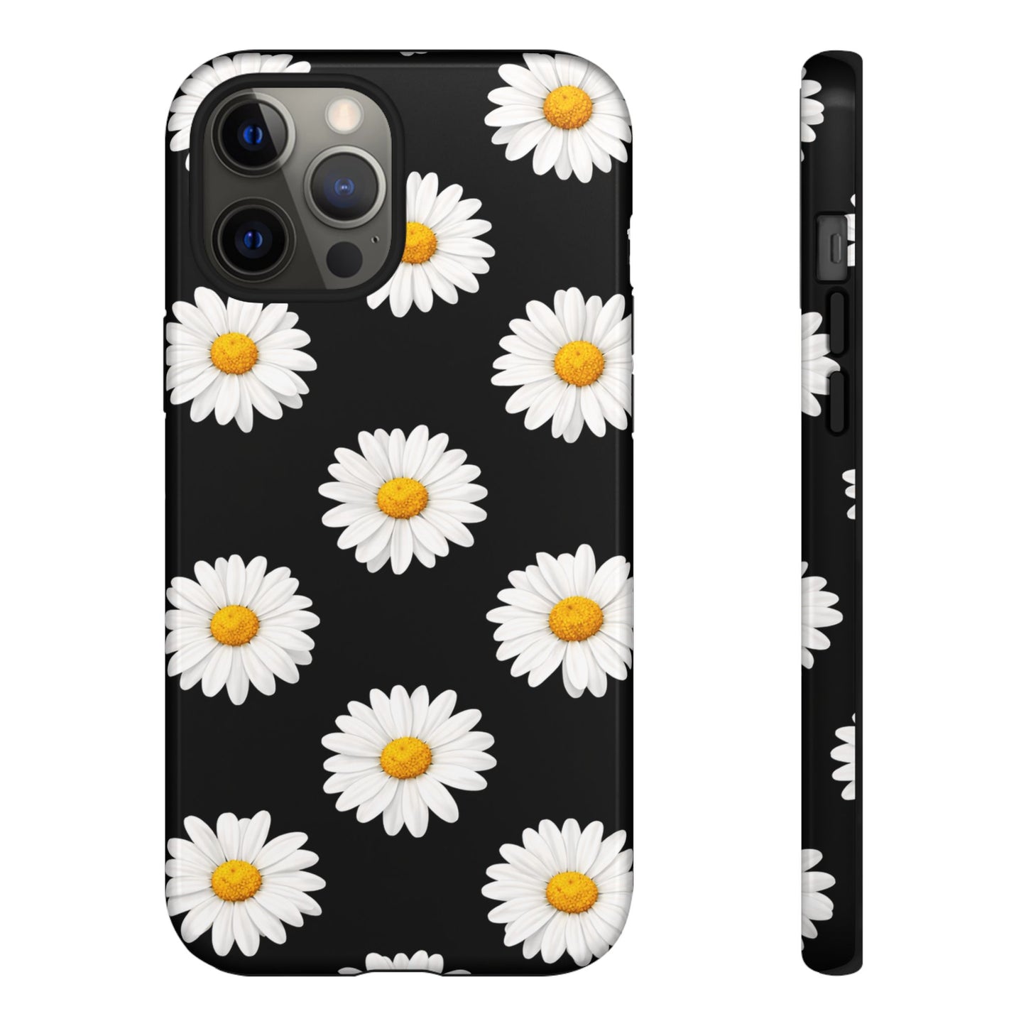 Black Daisy Floral Tough Phone Case – Cute Protective Cover for Iphone, Samsung Galaxy and Pixel