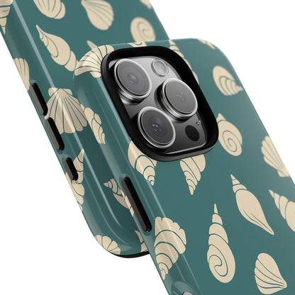 Seashell Pattern Phone Case | Teal Coastal Shells Tough Case for Iphone, Samsung Galaxy and Pixel