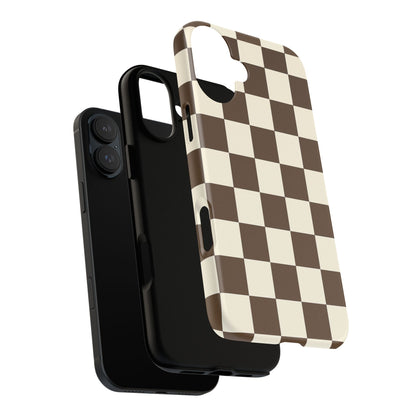 Mocha Checkerboard Phone Case | Neutral Aesthetic Checkered iPhone & Samsung Tough Case