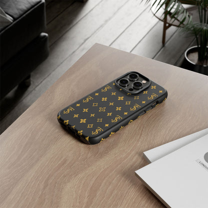 Gold Monogram Pattern Tough Phone Case | Black & Gold Luxury Design for Iphone, Samsung Galaxy and Pixel