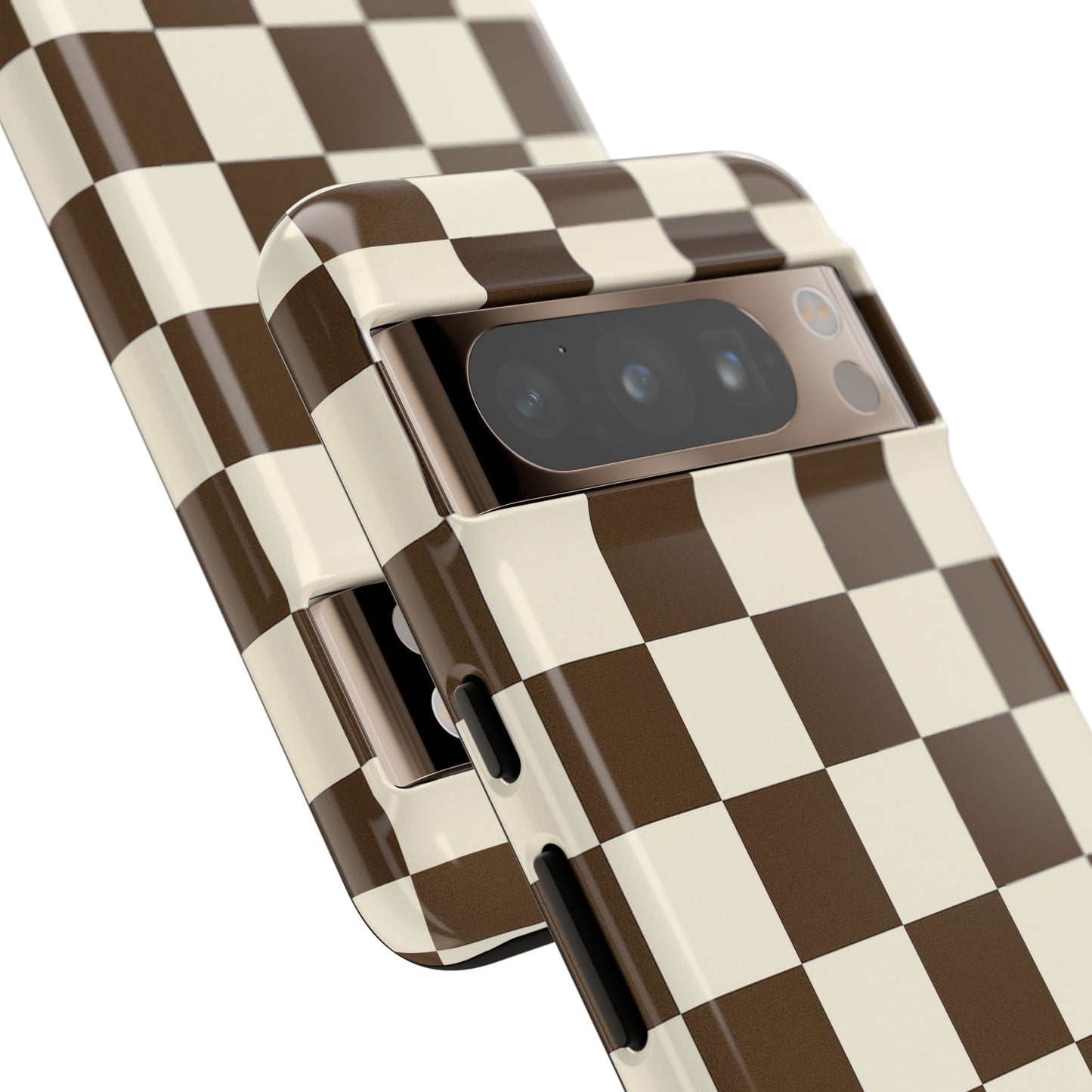 Mocha Checkerboard Phone Case | Neutral Aesthetic Checkered iPhone & Samsung Tough Case