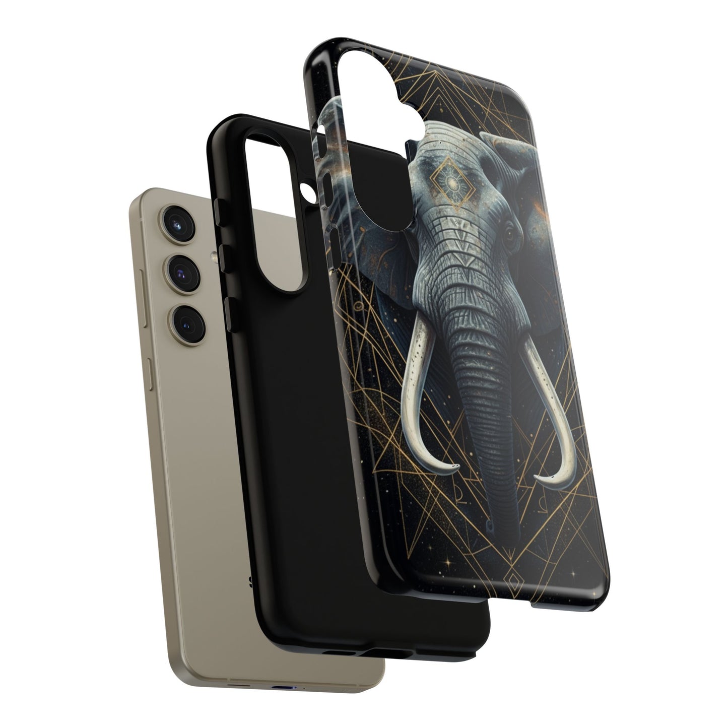 Elephant Mandala Phone Case – Black and Gold Spiritual Elephant Tough Protective Case