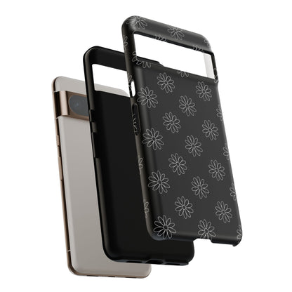 Black Daisy Floral Phone Case – Slim Protective Tough Case for Iphone, Samsung Galaxy and Pixel