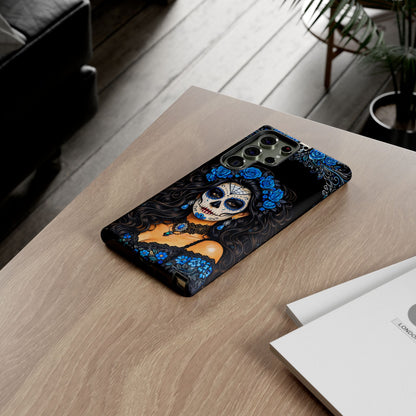 Blue Sugar Skull Woman Phone Case – Day of the Dead Aesthetic Tough Cover