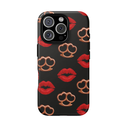 Red Lipstick & Knuckle Duster Phone Case | Bold Kiss Print Tough Protective Cover for Iphone, Samsung Galaxy and Pixel