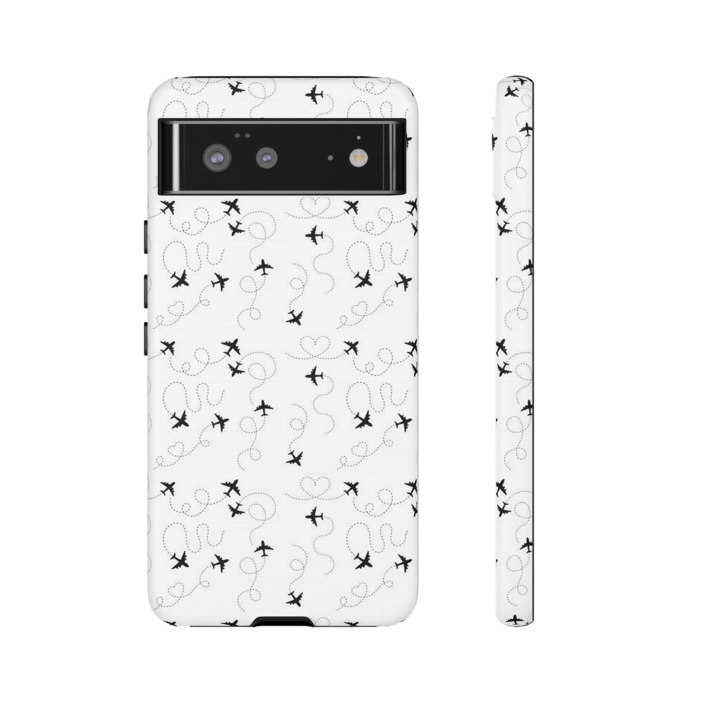 Minimal Paper Airplane Pattern Phone Case – Black White Aesthetic Tough Cover