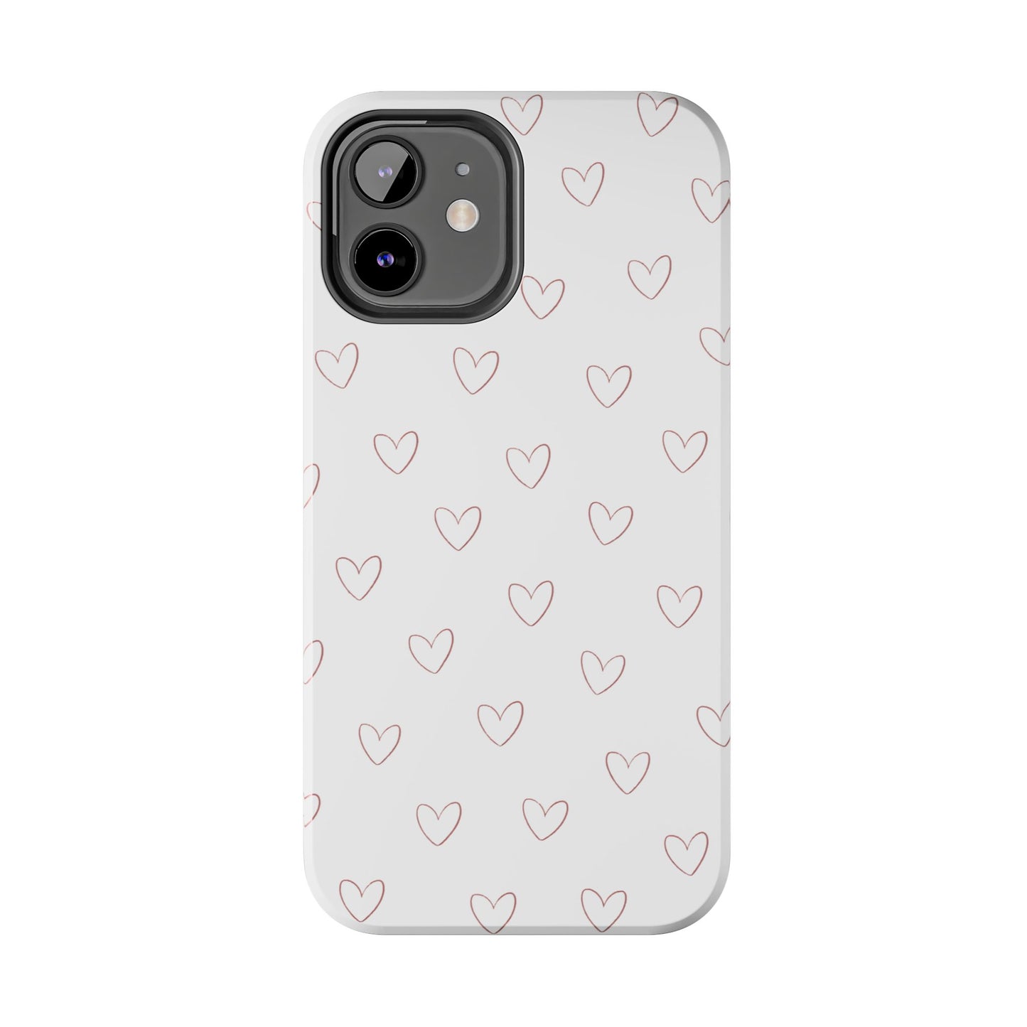 Hand-Drawn Hearts Tough Phone Case | Minimal Pink Heart Pattern