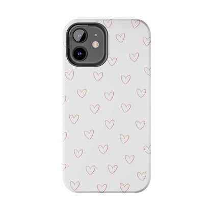 Hand-Drawn Hearts Tough Phone Case | Minimal Pink Heart Pattern