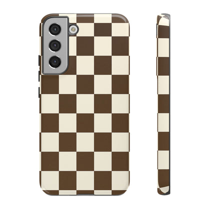 Mocha Checkerboard Phone Case | Neutral Aesthetic Checkered iPhone & Samsung Tough Case