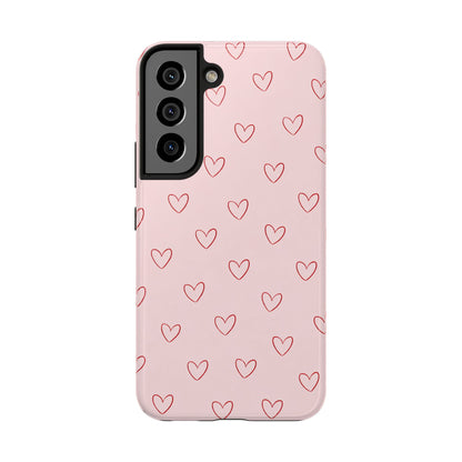 Pink Doodle Hearts Phone Case | Minimal Cute Heart Pattern Tough Case