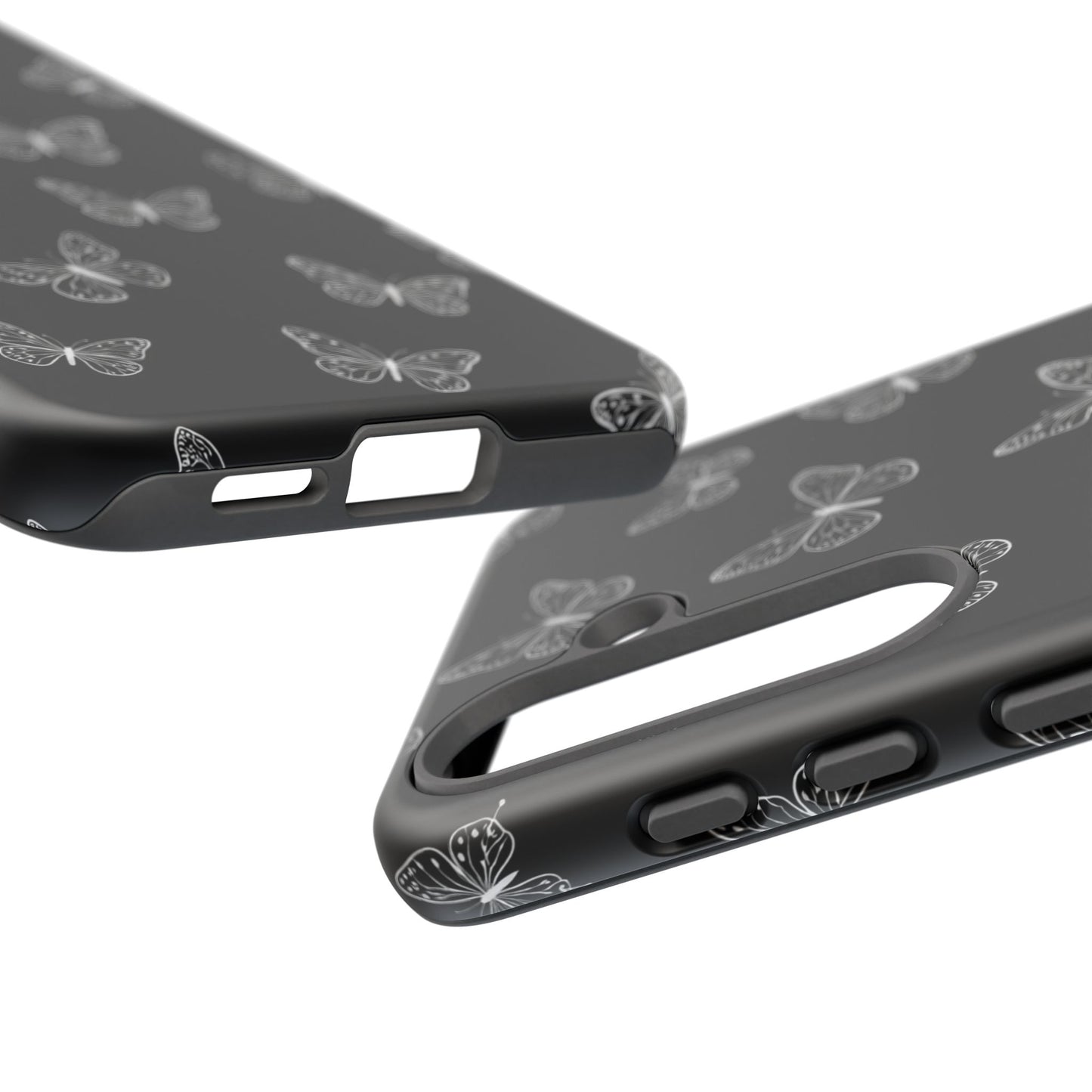 White Butterfly Pattern Phone Case – Dark Aesthetic Monochrome Tough Cover