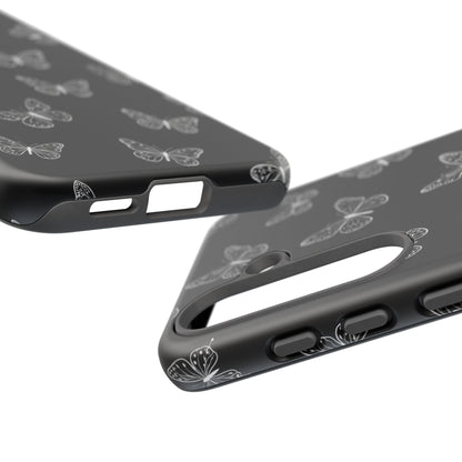 White Butterfly Pattern Phone Case – Dark Aesthetic Monochrome Tough Cover