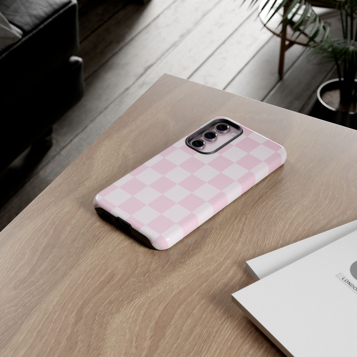 Pink Checkerboard Phone Case | Aesthetic Tough Protective Case