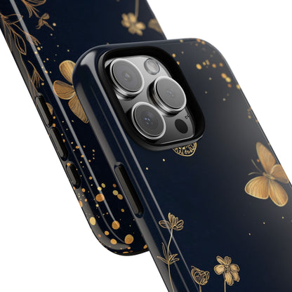 Gold Floral Butterfly Phone Case, Dark Aesthetic Botanical, Elegant Black Luxury iPhone Samsung Cover
