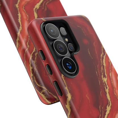 Red Agate Marble Phone Case – Gold Vein Luxury Stone Tough Case (iPhone, Samsung, Pixel)