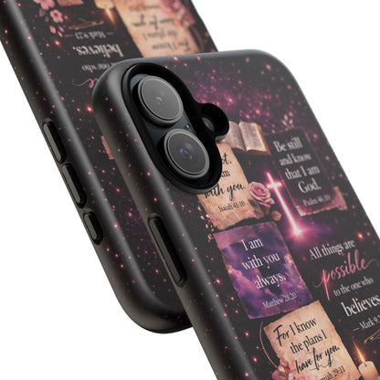 Christian Bible Verse Phone Case Pink Floral Faith Tough Protective Cover Gift