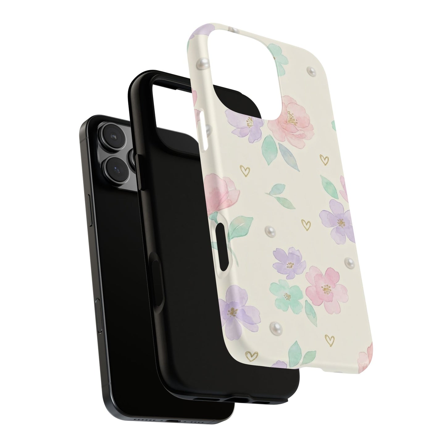 Pastel Floral Phone Case – Coquette Watercolor Flower Hearts Tough Case (iPhone, Samsung, Pixel)