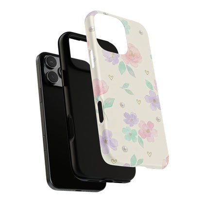 Pastel Floral Phone Case – Coquette Watercolor Flower Hearts Tough Case (iPhone, Samsung, Pixel)