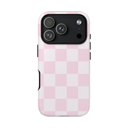 Light Pink Checkerboard Phone Case | Pastel Aesthetic Checkered iPhone & Samsung Tough Case
