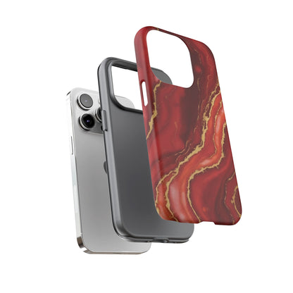 Red Agate Marble Phone Case with Gold Veins – Luxury Tough iPhone & Samsung Case