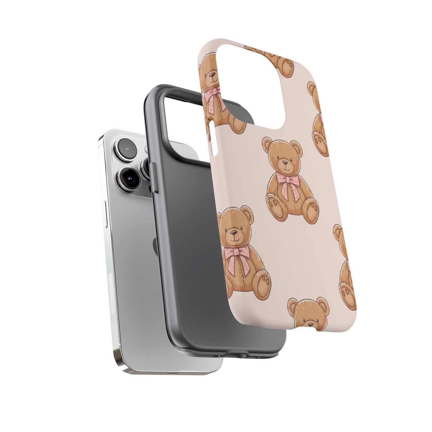 Teddy Bear Phone Case | Cute Coquette Aesthetic Pink Bear Pattern Case | Kawaii Soft Girl iPhone & Samsung Tough Protective Case