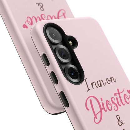 I Run on Diosito y Cafecito Phone Case, Pink Aesthetic Latina Faith Coffee Case, Girly Protective iPhone Samsung Cover