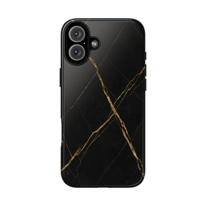 Black Marble Phone Case with Gold Veins – Luxury Minimal Aesthetic Tough Case