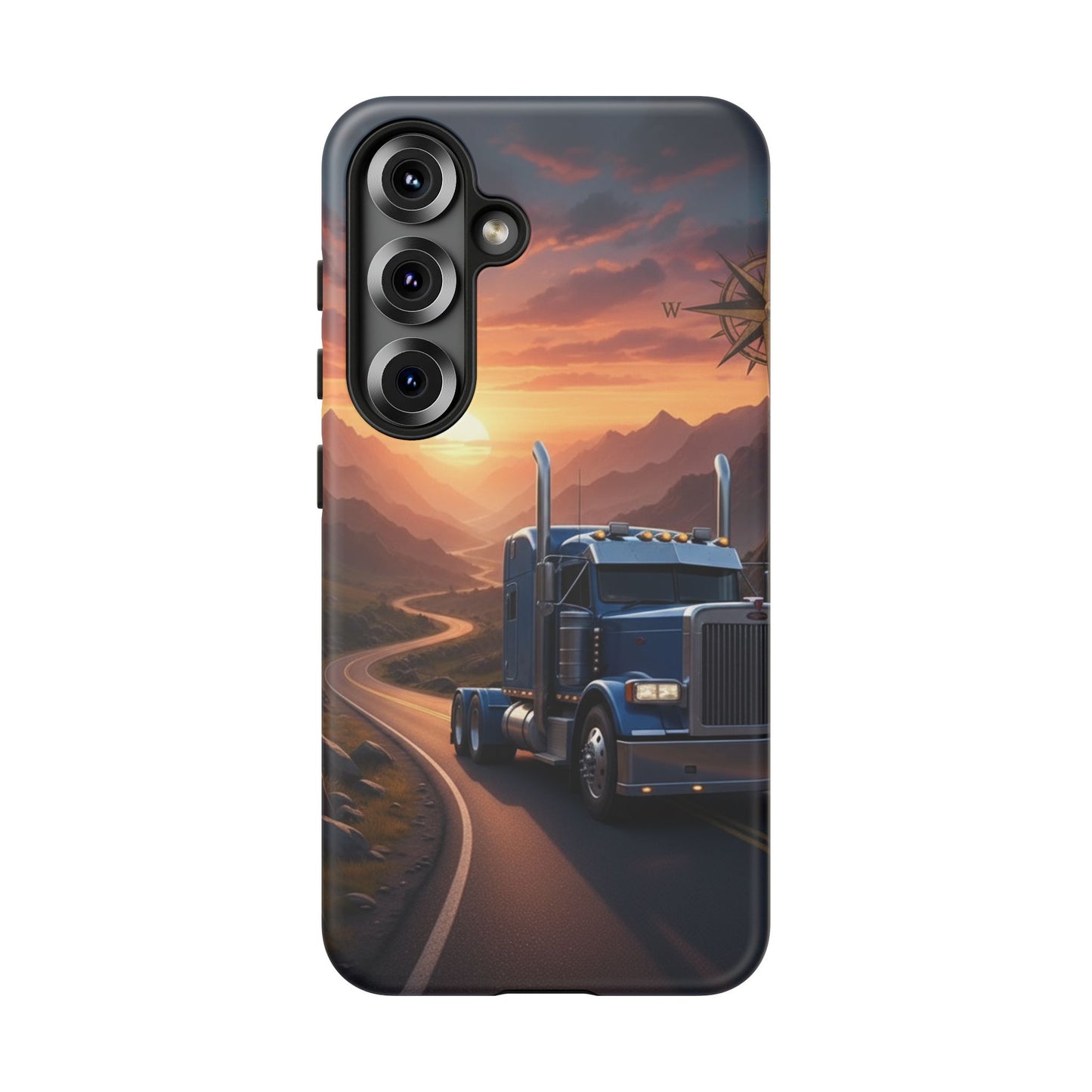 Semi Truck Sunset Phone Case | Trucker Gift | Diesel Truck Highway Road iPhone & Samsung Tough Protective Case