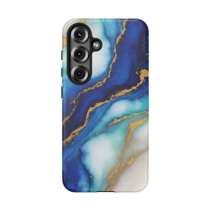 Blue & Gold Marble Phone Case – Luxury Resin Art Tough Case (iPhone, Samsung, Pixel)