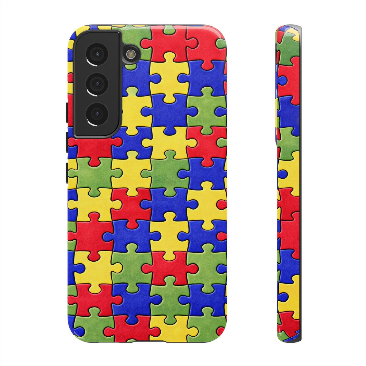 Colorful Puzzle Phone Case, Autism Awareness Jigsaw Design, Tough Protective Case, iPhone & Samsung Case, Vibrant Puzzle Pattern
