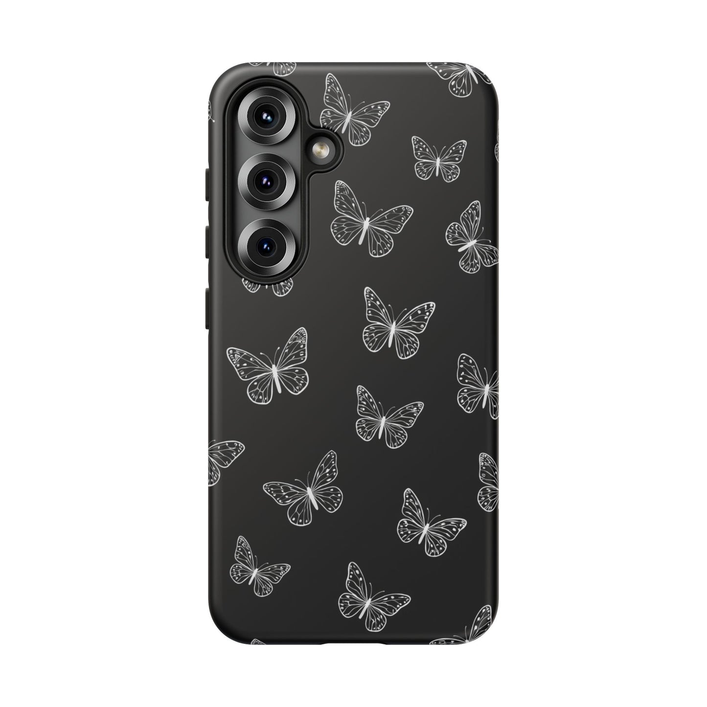 White Butterfly Pattern Phone Case – Dark Aesthetic Monochrome Tough Cover