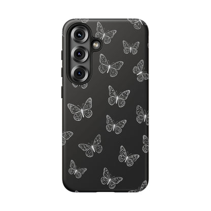 White Butterfly Pattern Phone Case – Dark Aesthetic Monochrome Tough Cover