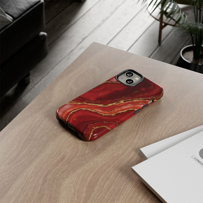 Red Agate Marble Phone Case – Gold Vein Luxury Stone Tough Case (iPhone, Samsung, Pixel)