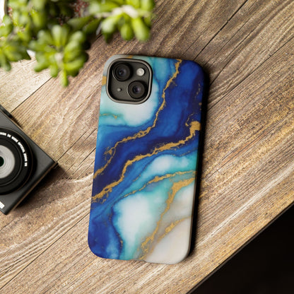 Blue & Gold Marble Phone Case – Luxury Resin Art Tough Case (iPhone, Samsung, Pixel)