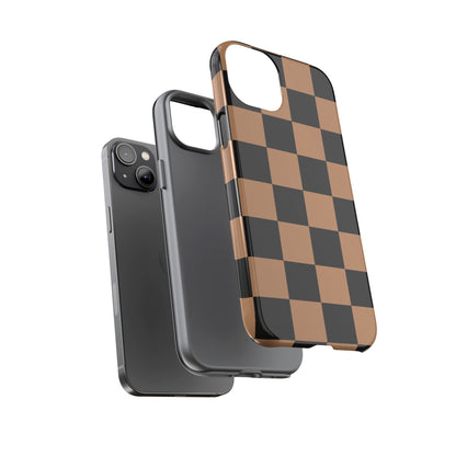 Brown Checkered Phone Case | Aesthetic Checkerboard iPhone & Samsung Tough Case