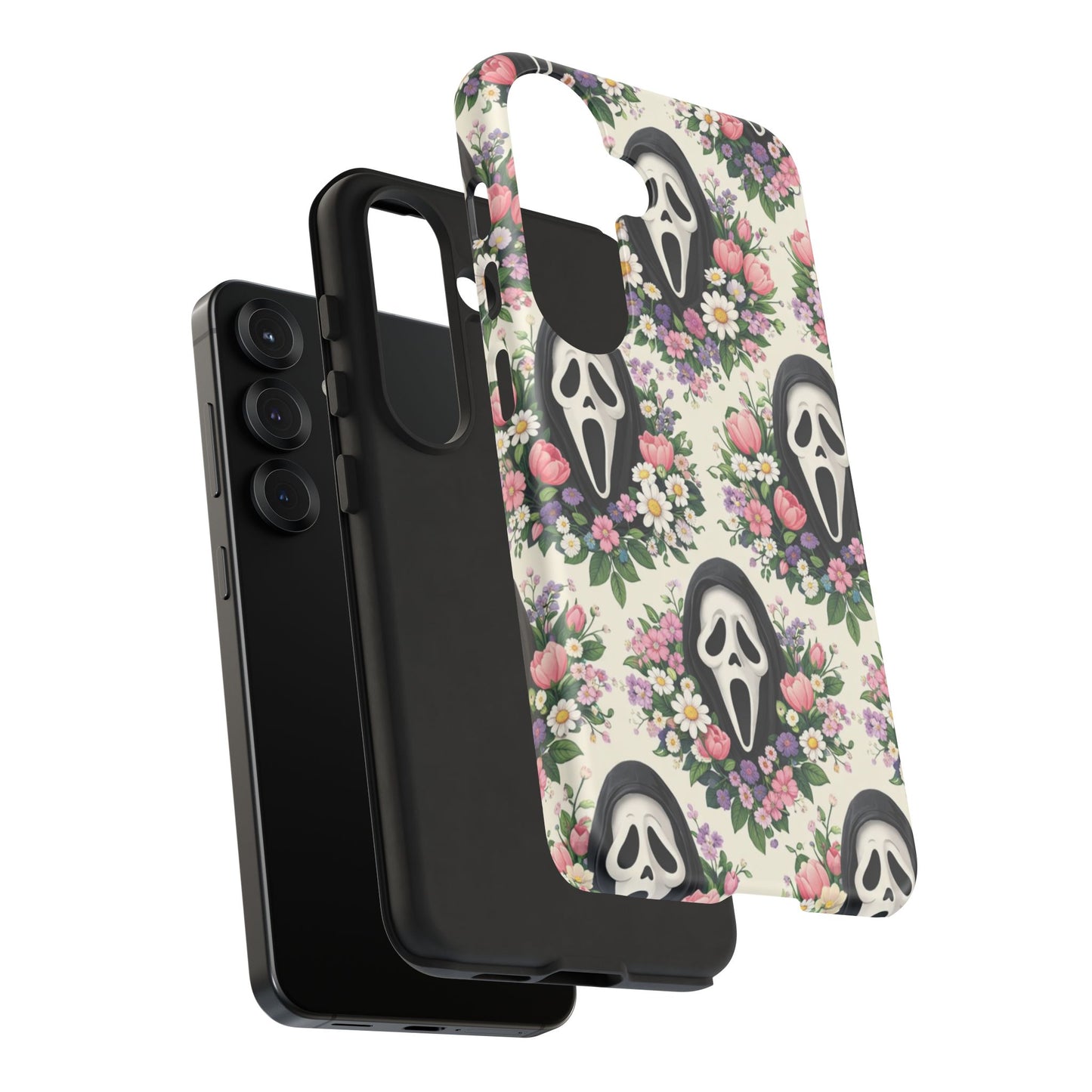 Floral Ghost Face Aesthetic Phone Case – Cute Spooky Tough Cover