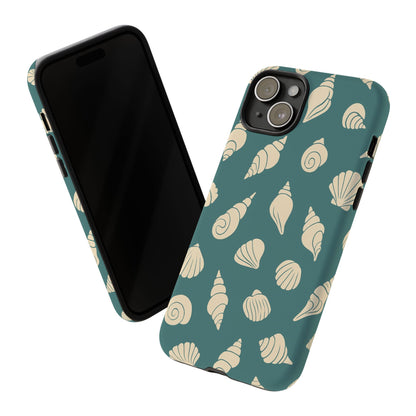 Seashell Pattern Phone Case | Teal Coastal Shells Tough Case for Iphone, Samsung Galaxy and Pixel