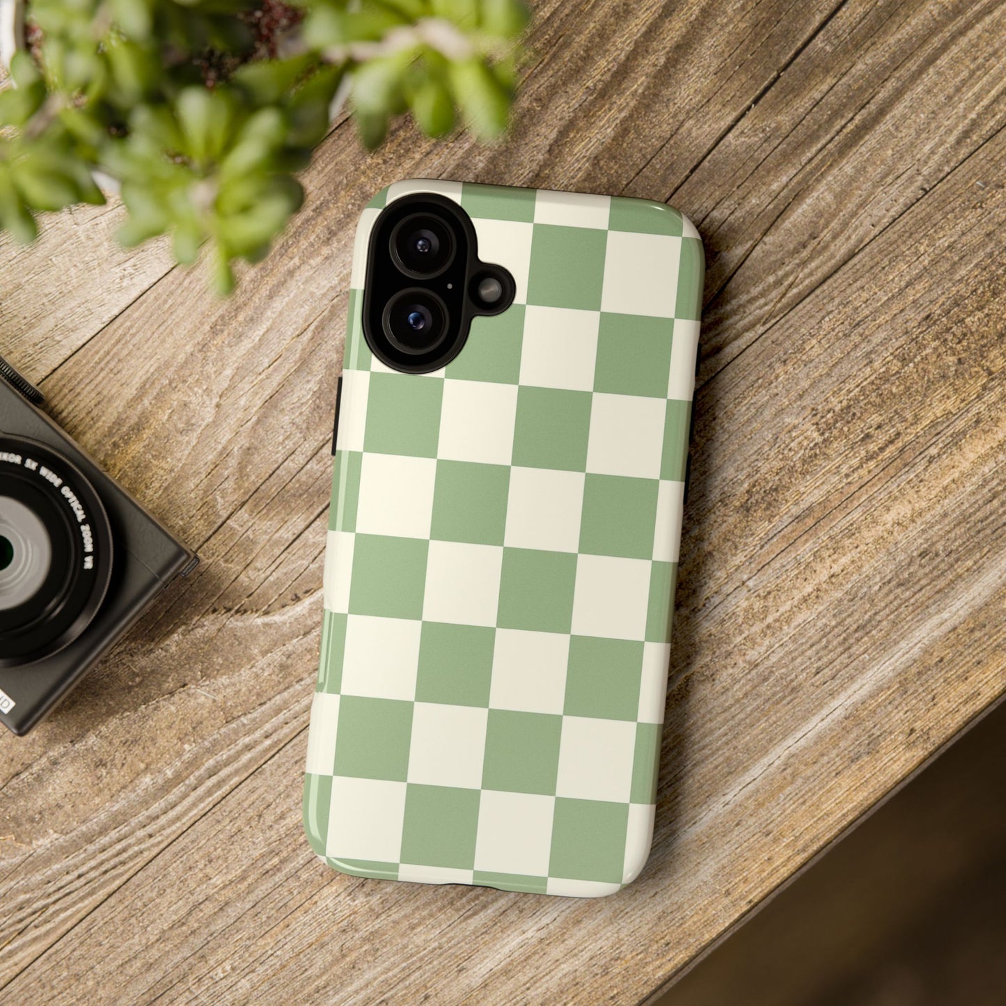 Sage Green Checkerboard Phone Case | Minimal Aesthetic Tough Case